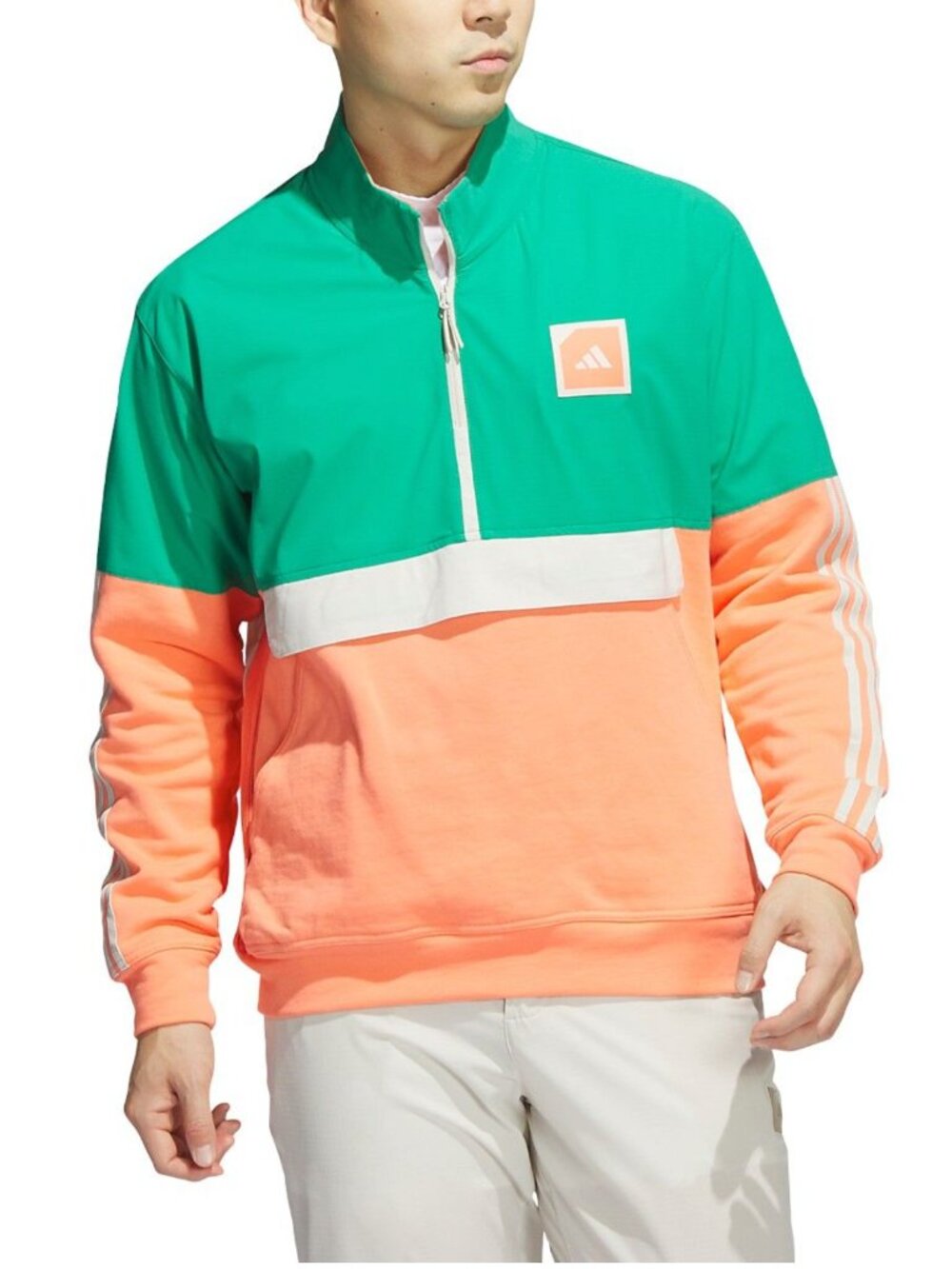 NWT - Adidas Adicross anorak half zip sweat in green/orange